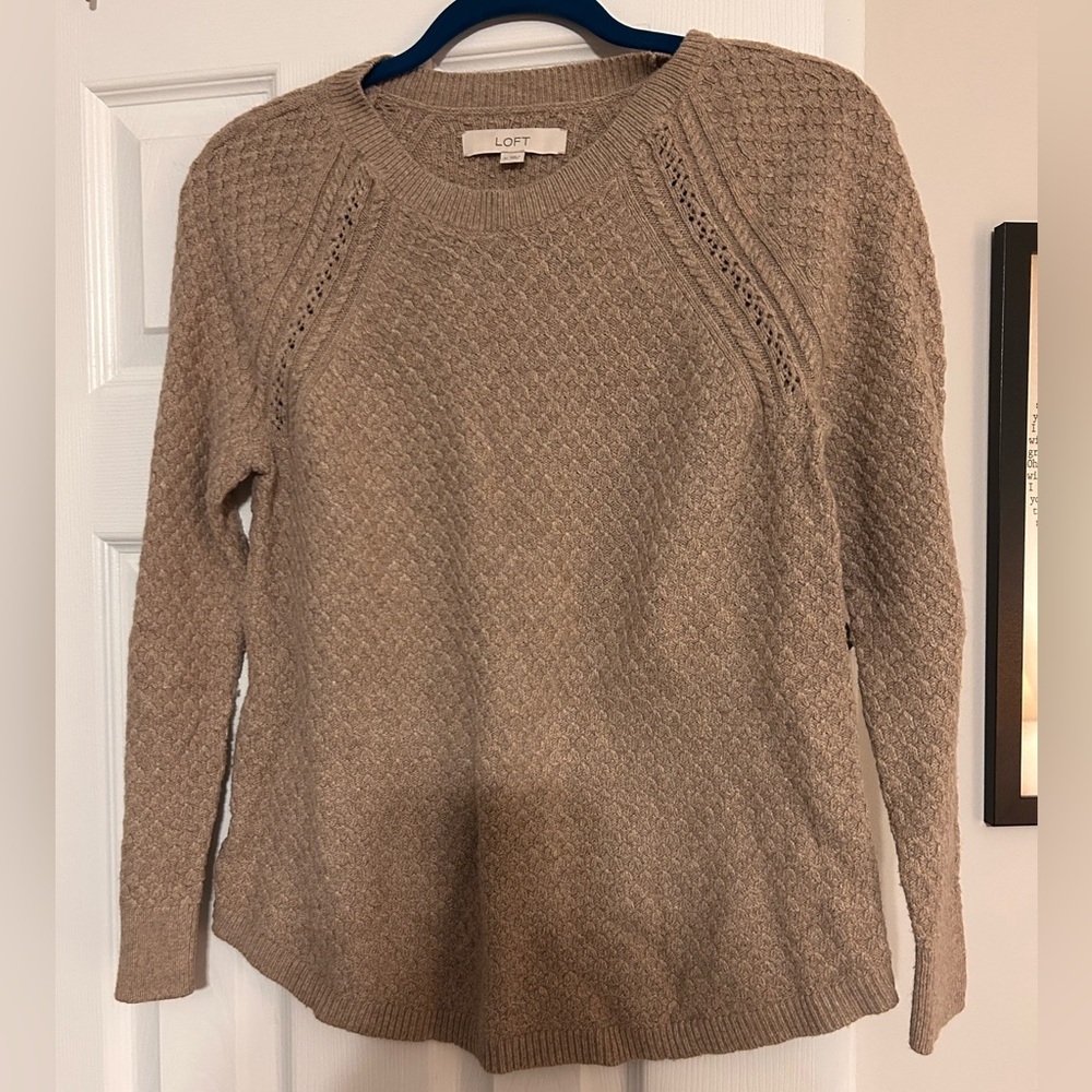 LOFT Tan Sweater with Textured Knit and Relaxed Fit